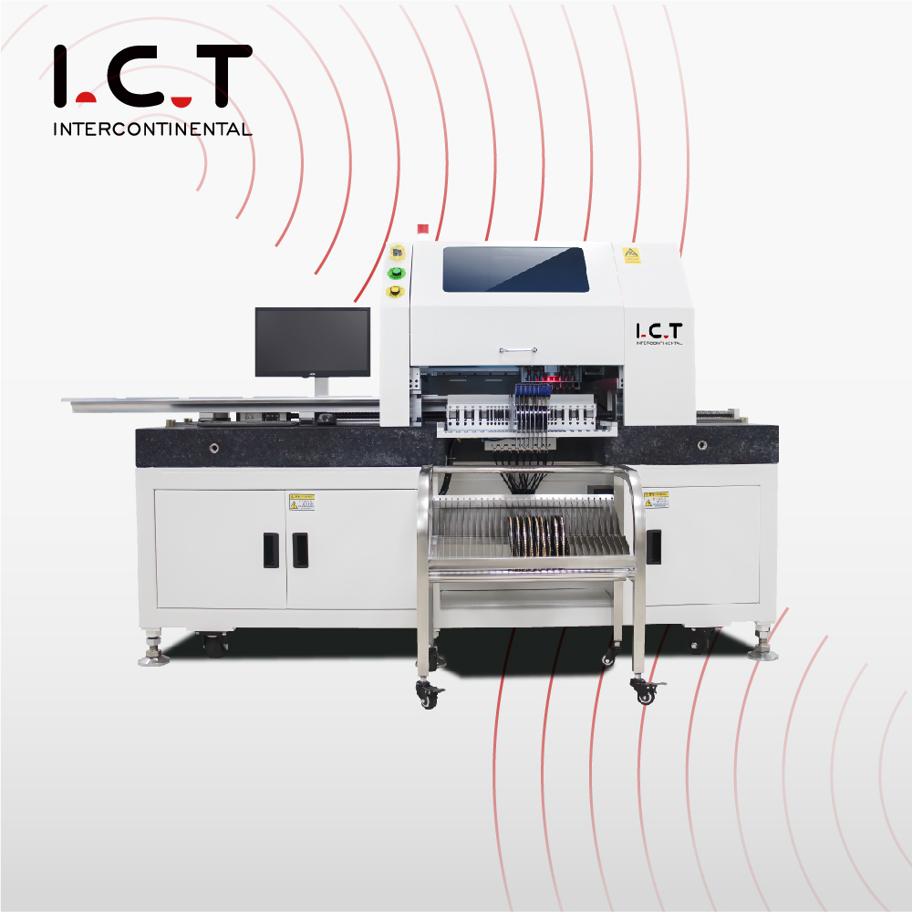 ICT |LED čip Mounter Inline SMD montáž Pick and Place Machine s 8 hlavami 66 podavačů