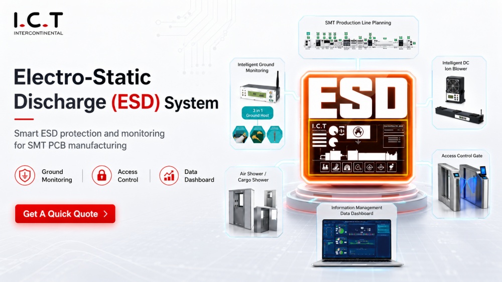 Syst&eacute;m elektrostatick&eacute;ho v&yacute;boje (ESD) ve v&yacute;robě SMT PCB